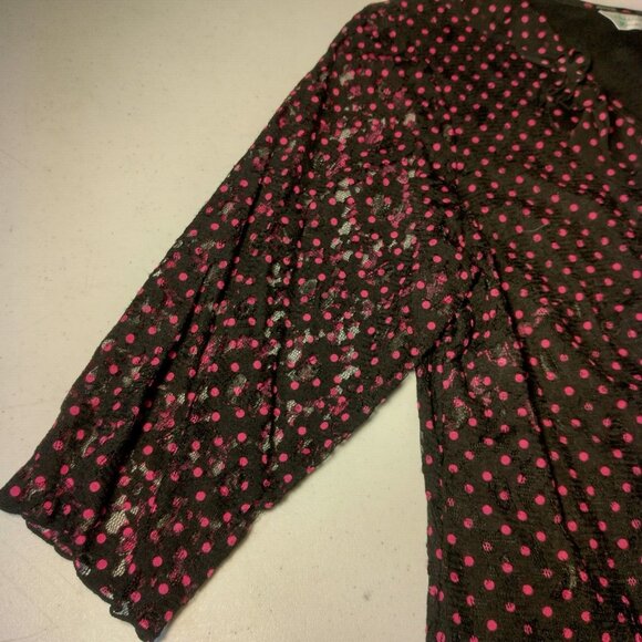 Laura Ashley Trip Ready Shirt Plus Size 1X Black Lace Pink Polka Dot Stretch New - Picture 16 of 16